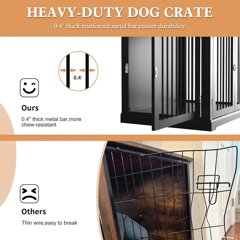 Large Dog Crate Furniture, Wooden Kennel with Cushion, Crate End Table Large, Indoor Kennel, Modern Decorative