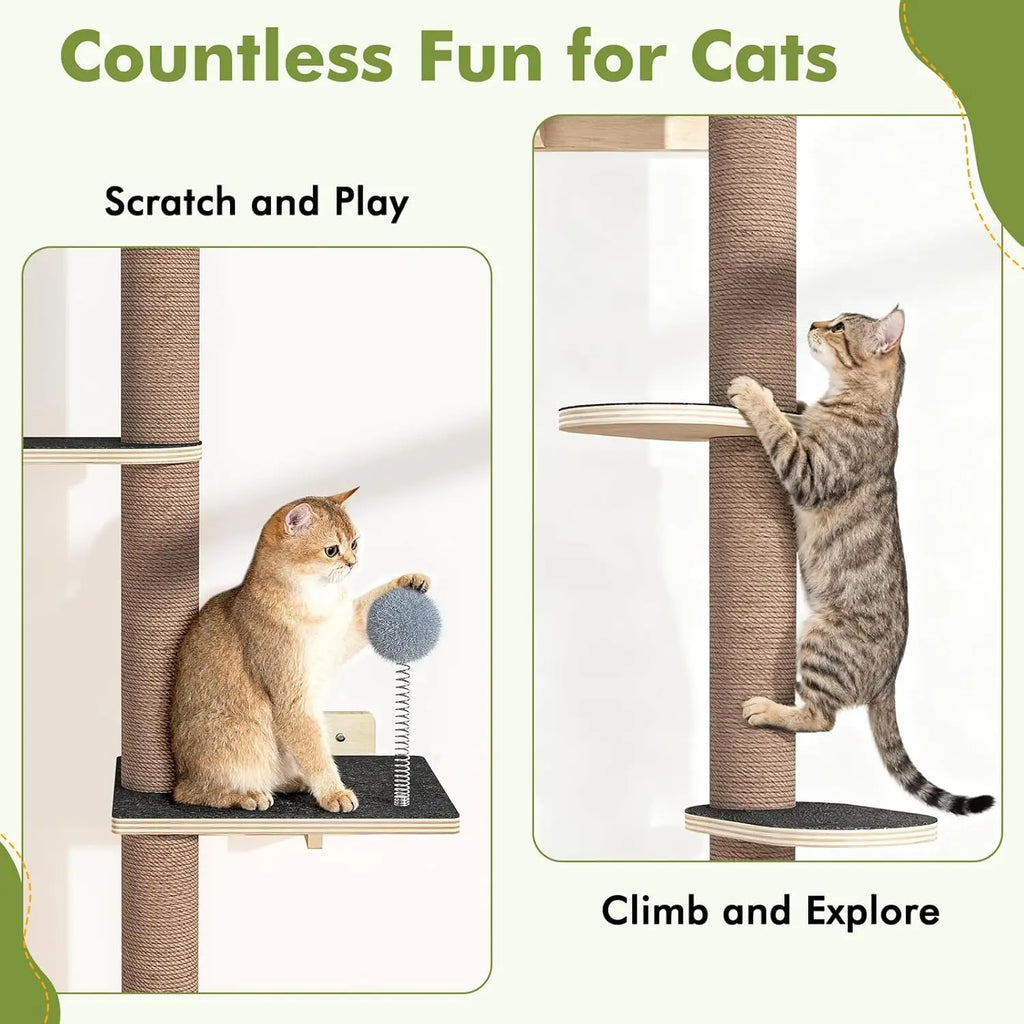 Tall Cat Tree Wall Mounted for Large Cats, 82 inch Scratching Post with Toys