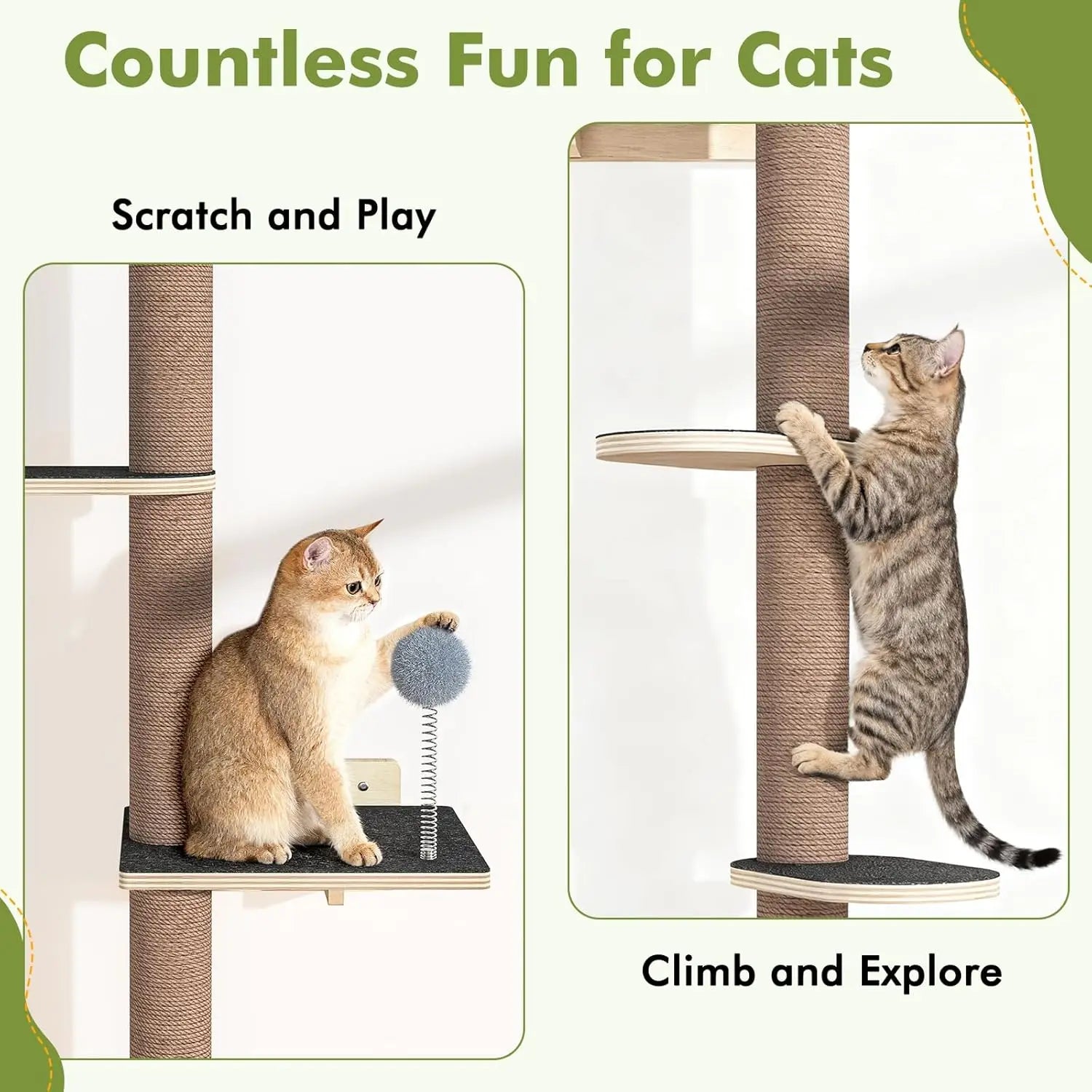 Tall Cat Tree Wall Mounted for Large Cats, 82 inch Scratching Post with Toys