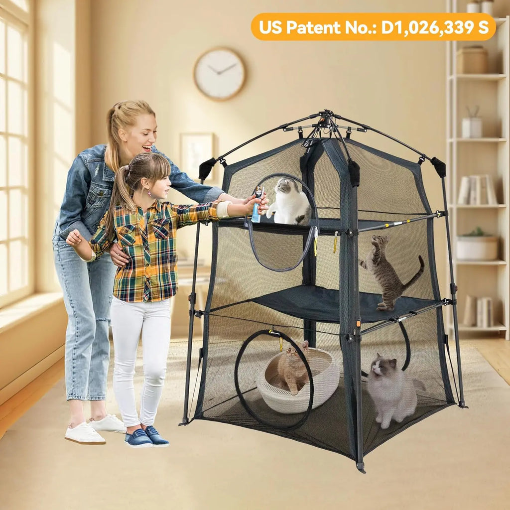 3-Tier Portable Cat Enclosure with Foldable Design, Ideal for Indoor and Outdoor Use