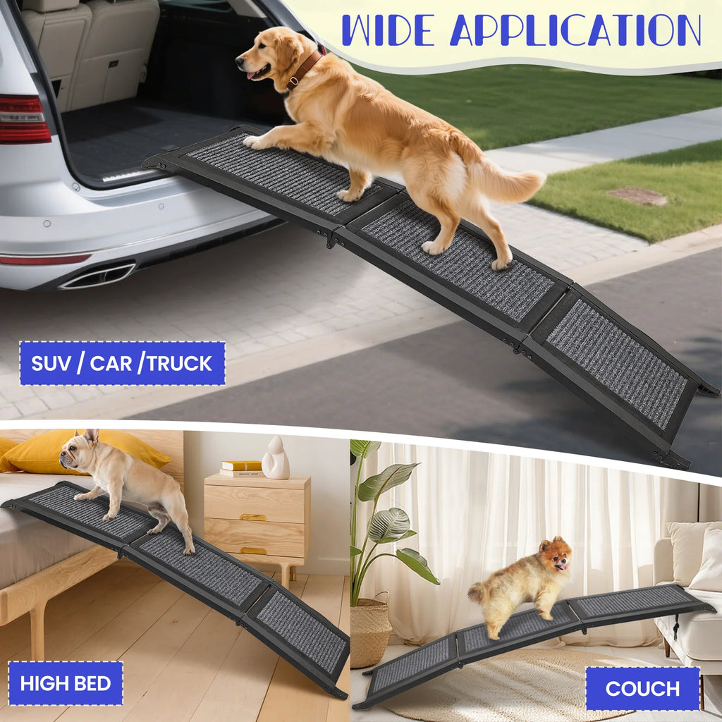 Folding Dog Ramp For Car, Pet Ramps For Large Dogs With Non-Slip Rug Surface