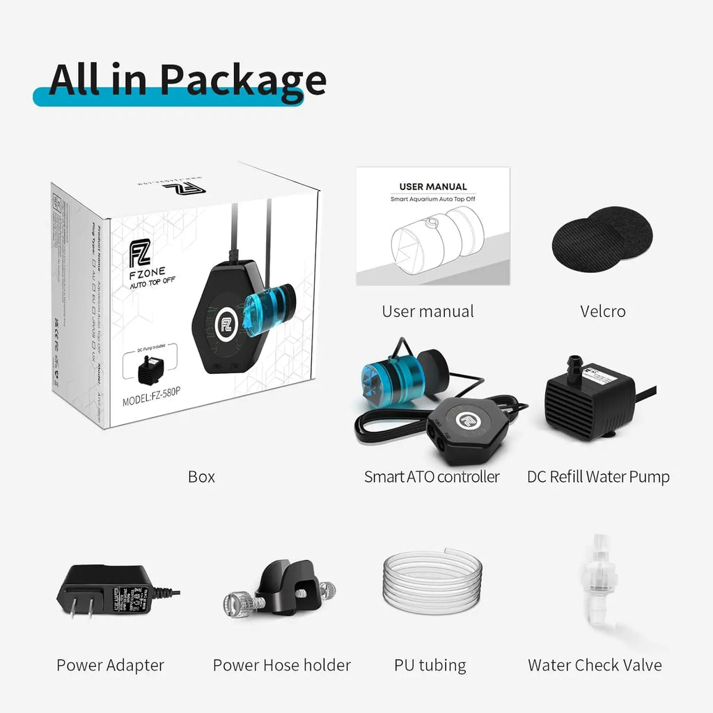 Auto Top Off System for Aquariums: ATO Controller with Dual Sensors, Quiet Pump & Safety Features