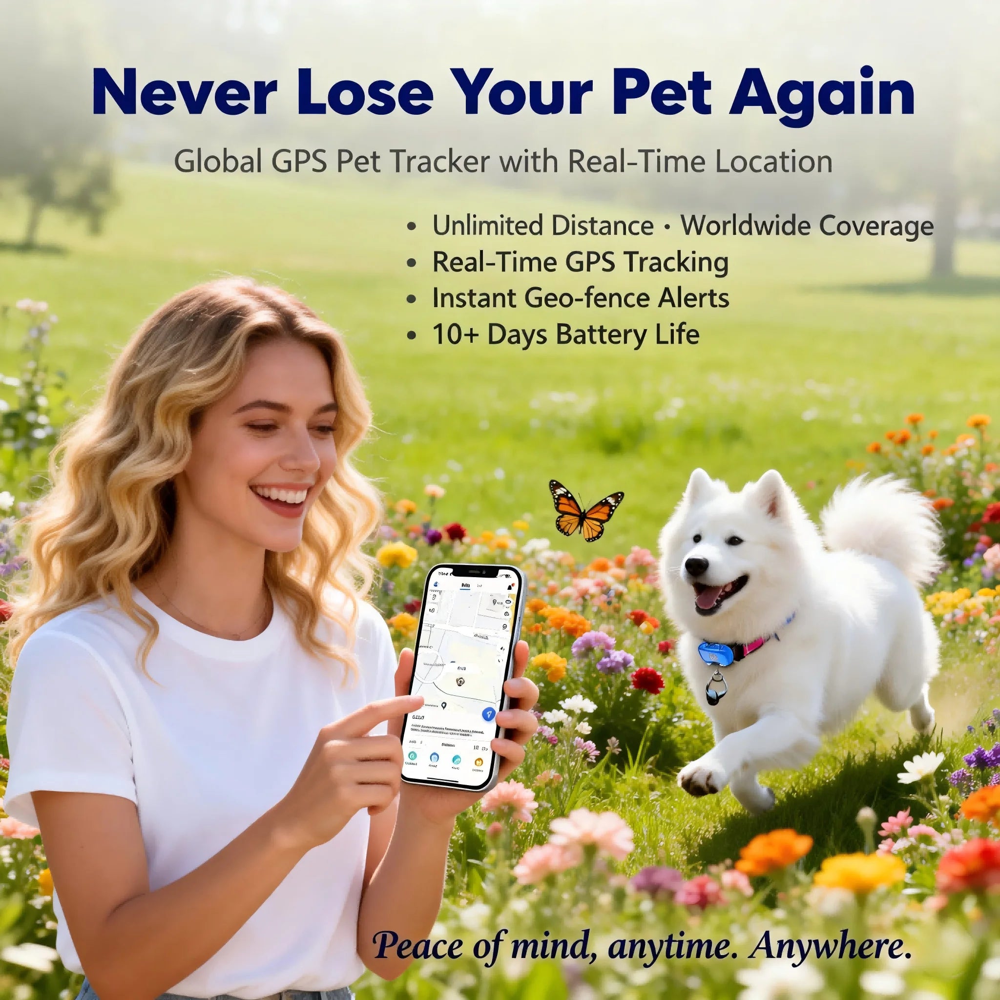 GPS Pet Tracker for Dogs Cats, Real Time Tracking Unlimited Distance, Anti-Lost Locator with SIM Subscription Required