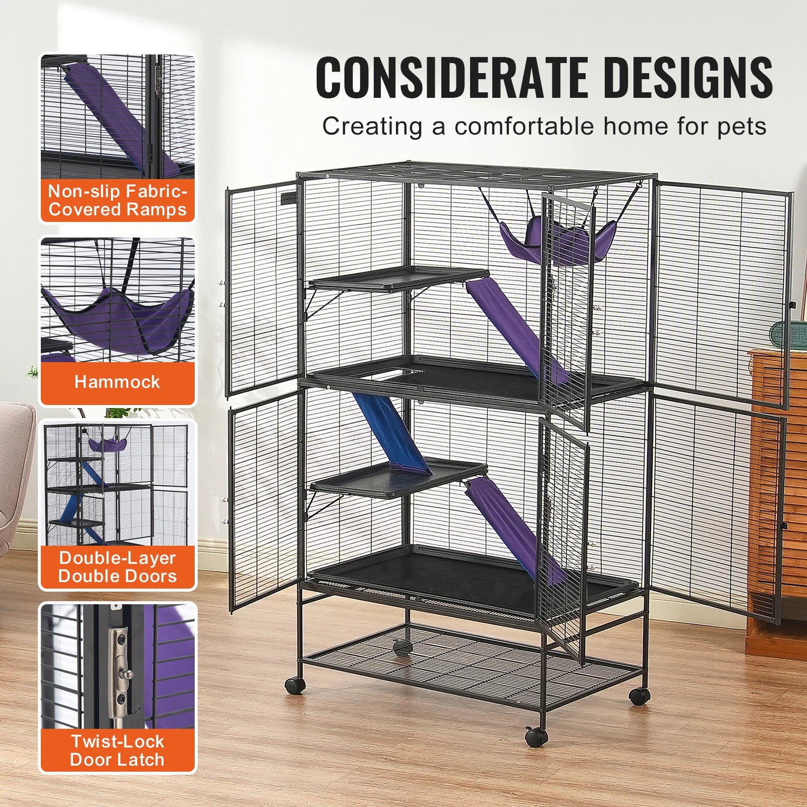 Rolling Metal Cage Large 4-Tier Critter Nation For Small Animal (Pet Rats Hamster Guinea Pig)