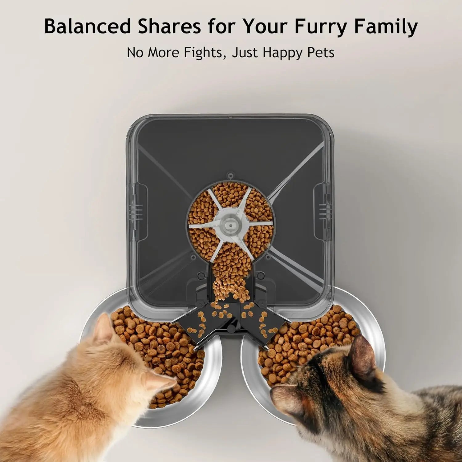 Automatic Double Cat Feeder with Timer, Memory, and 2 Stainless Steel Bowls for Healthy Pet Diet