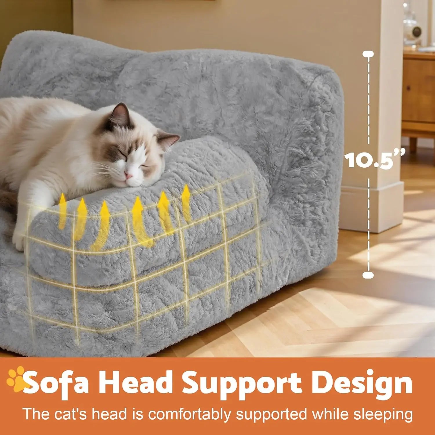 Large Cat Bed for Indoor Cats -Added 10% More Stuff Sponge, Orthopedic Pet Couch