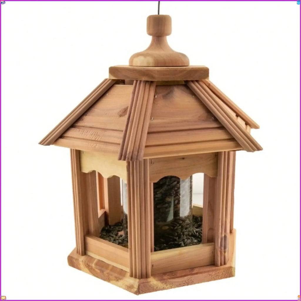 Cedar Gazebo Wild Bird Feeder, 3 lb Hopper Capacity, Safe Hanging, Durable Material