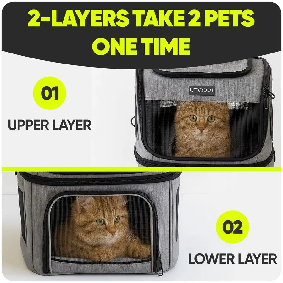 Backpack Carrier for 2 Cats, Kittens or Small Dogs, Foldable & Breathable Pet Travel Bag