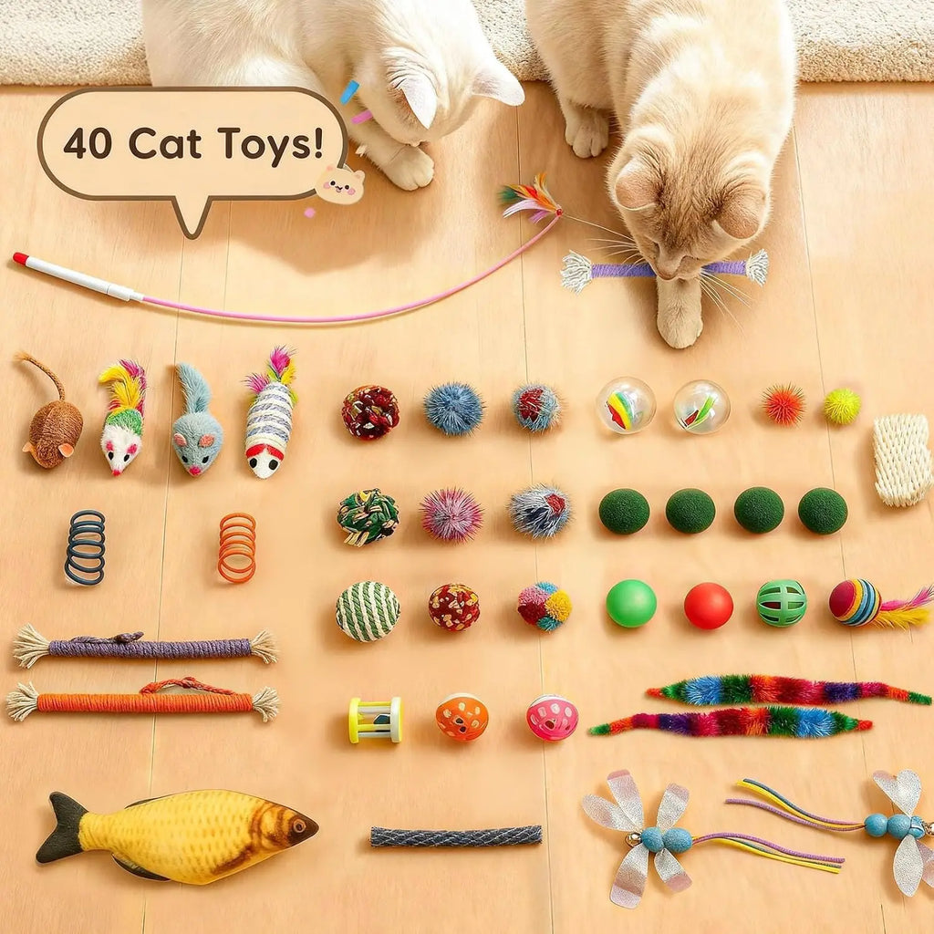 Cat Plush Tunnel Bed with 40 Cat Toys with Mat