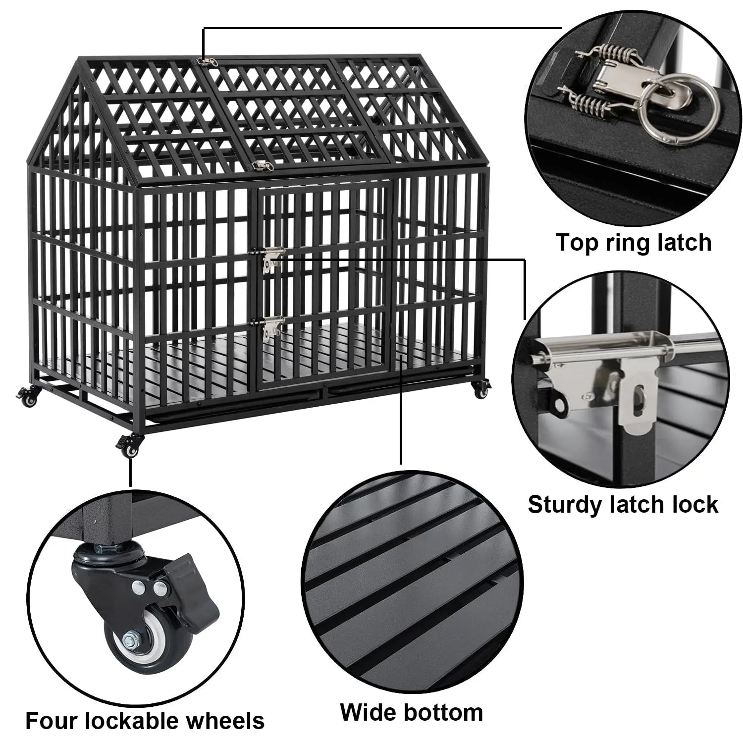 Heavy Duty Dog Crate for Large, Medium & Small Dogs. Indestructible, Escape-Proof