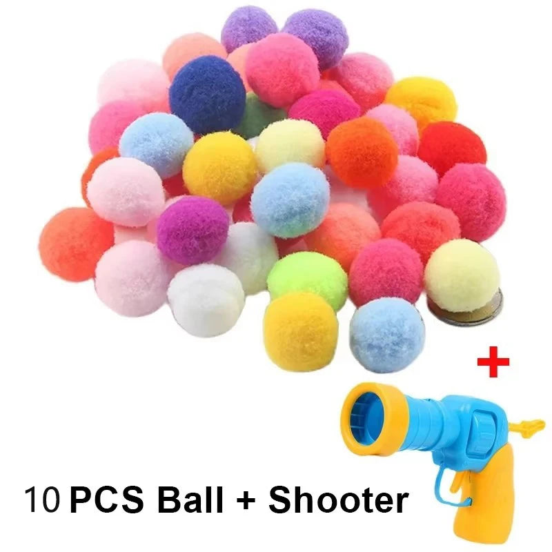 Hot Cat Toy Interactive High Fun Toy Gun, Plush Ball Launches Quiet High Bounce Ball