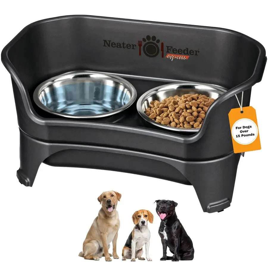Express Mess Proof Dog Bowls Elevated for Medium to Large Sized Breed, Raised Dog Food Bowl Stand, Stainless Steel Bowls