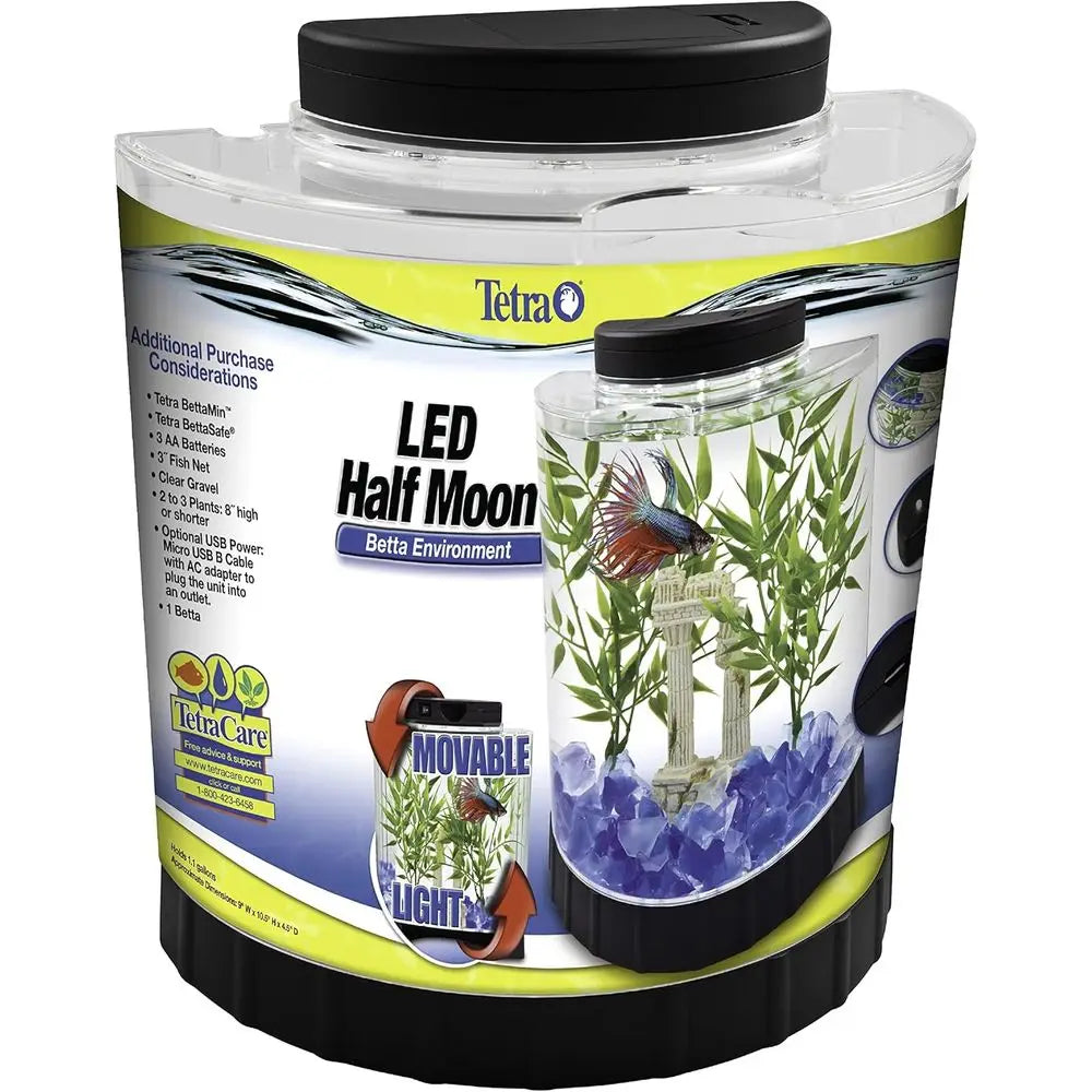 1 Gallon Half Moon Small Fish Tank w/ Movable LED Light, For Beta & Gold Fish