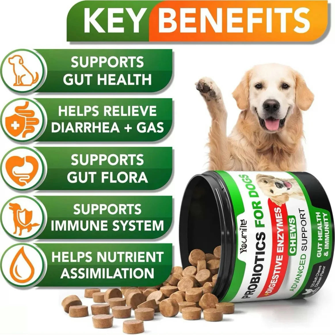 【120 Chews】Probiotics for Dogs-  - Relieve stomach sensitivity and dog gut health probiotics - Digestive Remedies