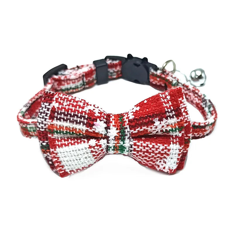 Pet Breakaway Cat Collar Bow Tie and Bell Cute Plaid, Elastic Adjustable Dog Collar With Sash