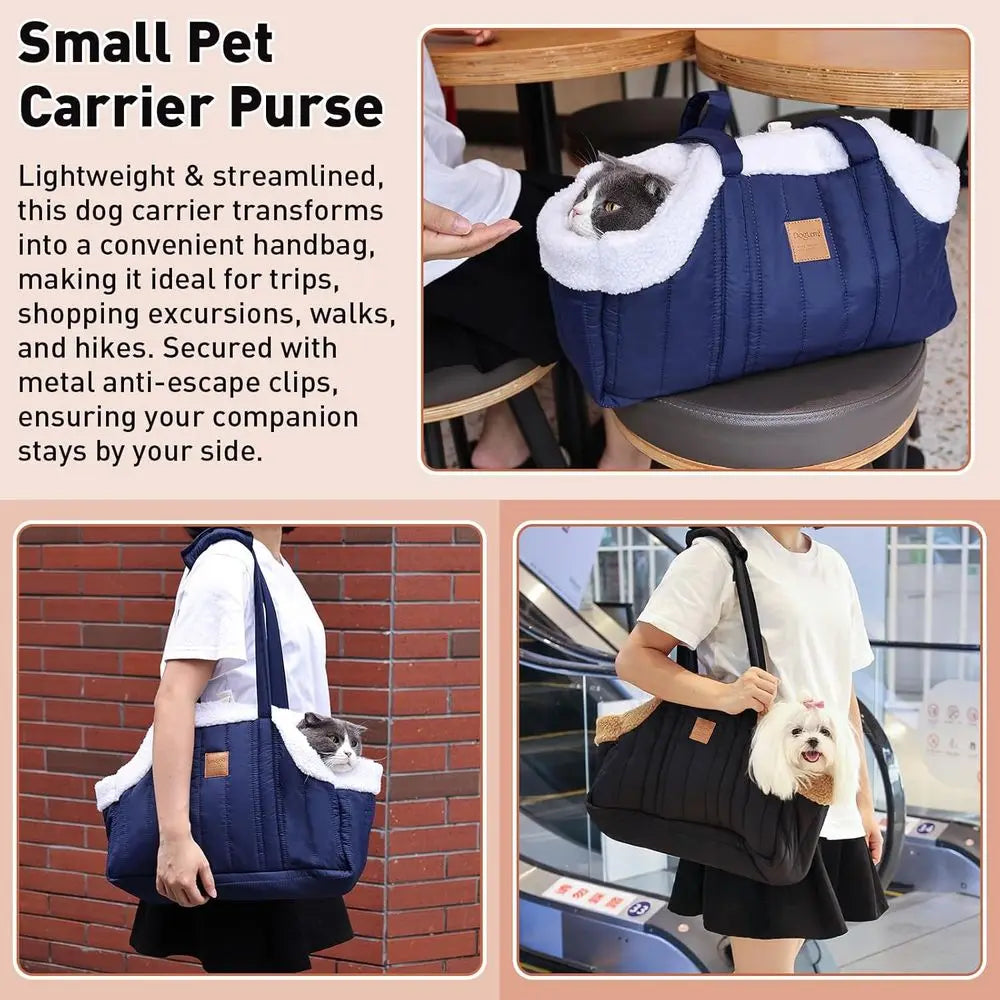 Small Dog Carrier Purse, Winter Fleece Warm With Secure Harness Clip for Puppy Kitten