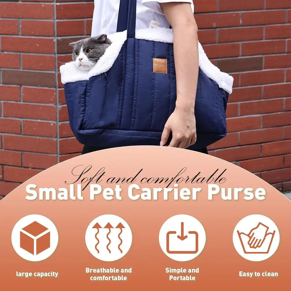 Small Dog Carrier Purse, Winter Fleece Warm With Secure Harness Clip for Puppy Kitten
