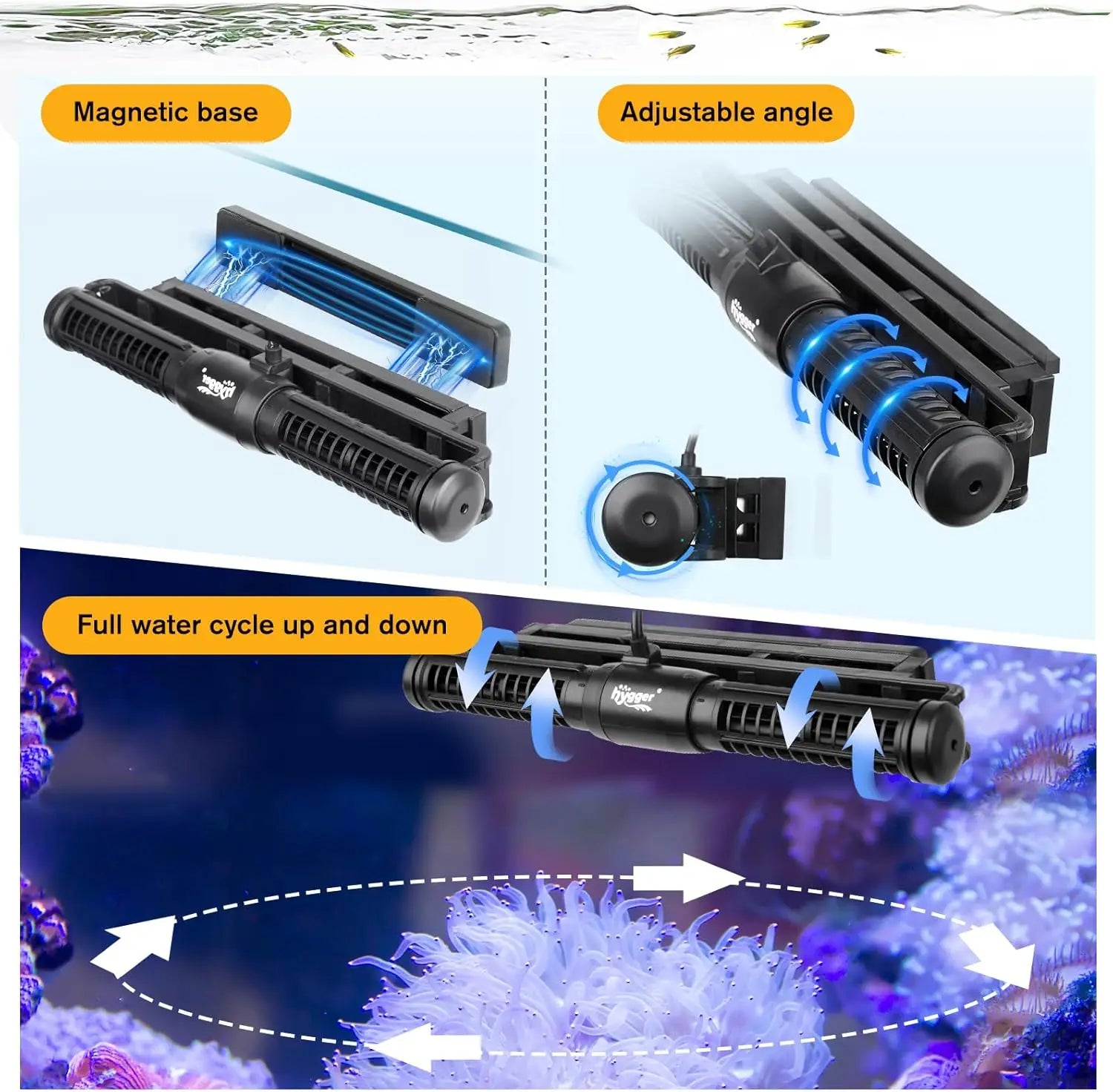 Adjustable Aquarium Wave Maker with LED Controller,For Freshwater & Saltwater Tanks Up to 135 Gallons