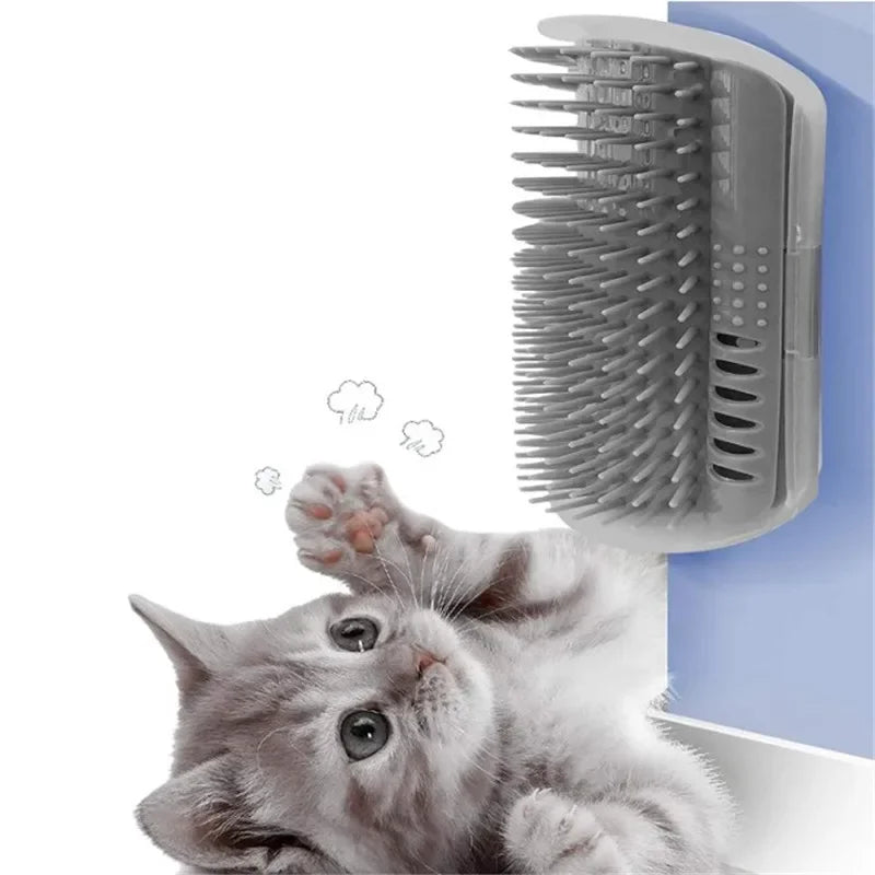 Cat Corner Brush Comb Massager for Cat Grooming with Catnip