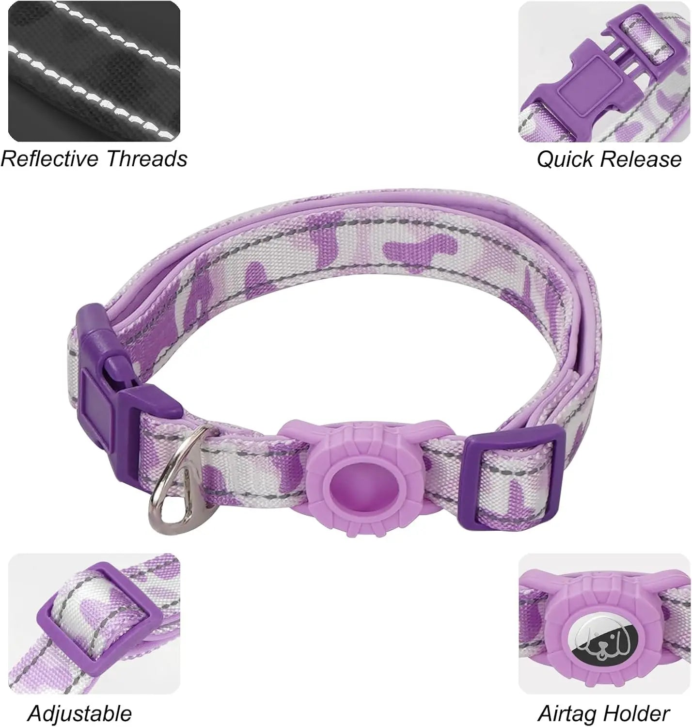 Dog Leash and Collar Set with AirTag Holder for Small Medium, Large Dogs, 5 FT Double Rope Leashes