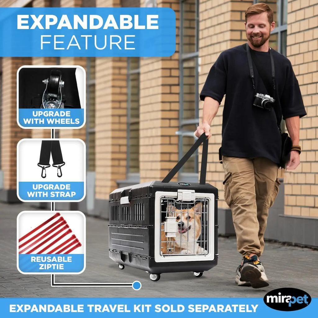 26" Collapsible Pet Carrier for Medium Cats & Dogs 360 Ventilation & Hard Plastic Walls
