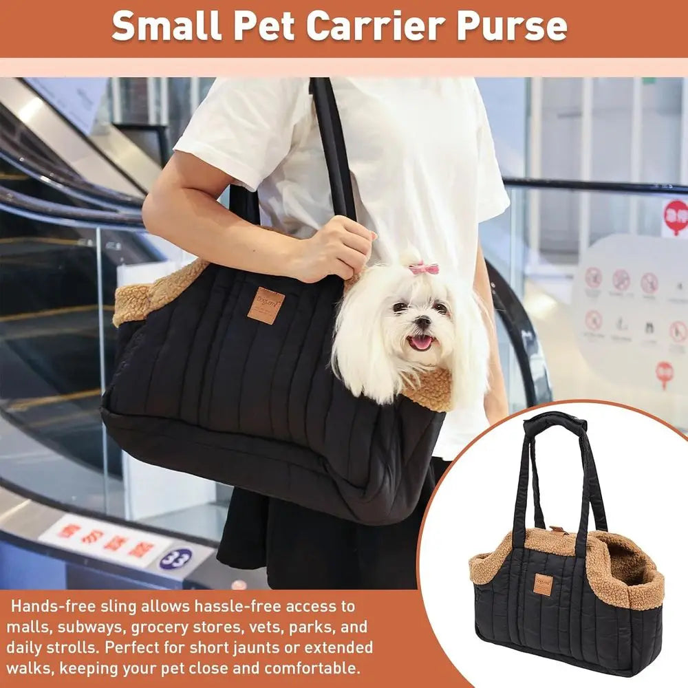 Small Dog Carrier Purse, Winter Fleece Warm With Secure Harness Clip for Puppy Kitten