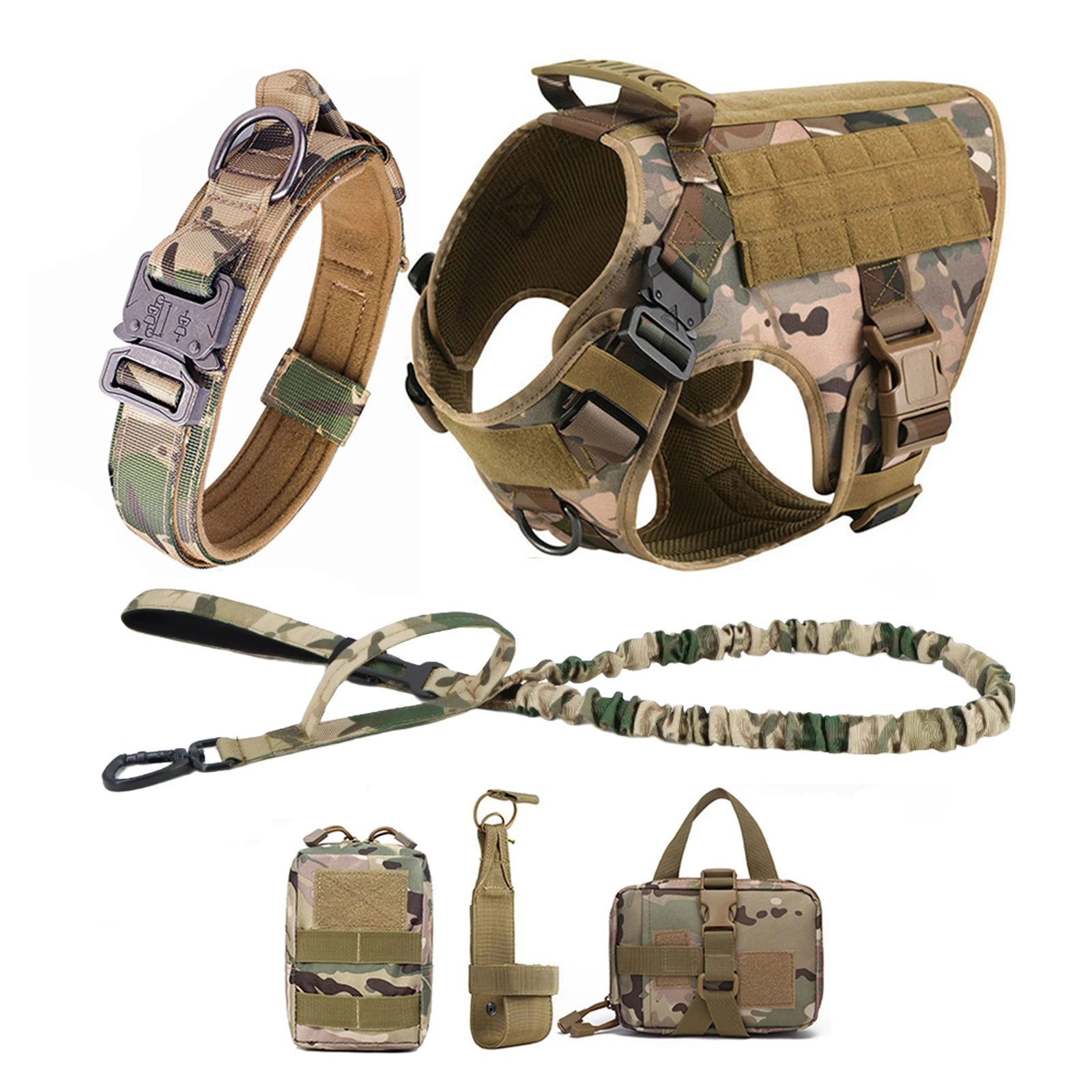 Tactical Dog Harness Collar With Pouches For Medium Large Dogs