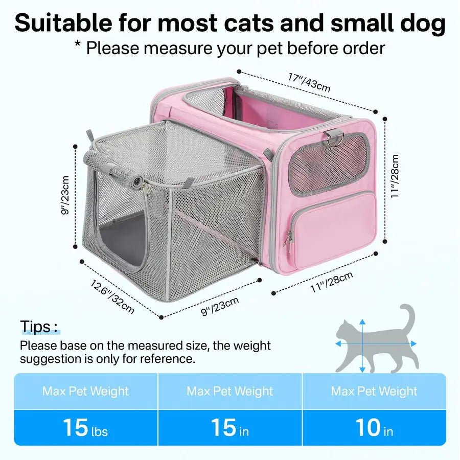 Cat Carrier, Airline Approved Soft Sided Pet Carrier for Cats/Small Dogs Up to 15 lbs