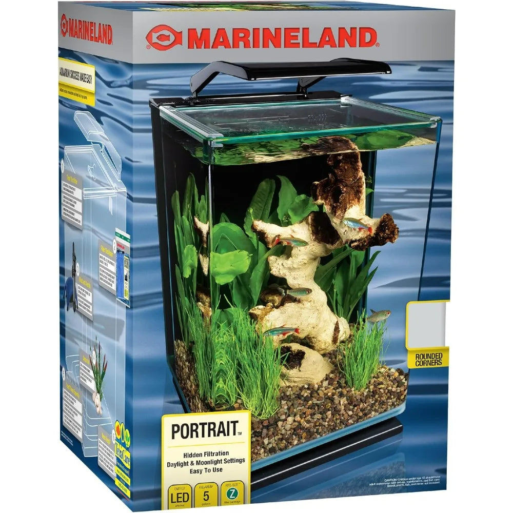 5 Gallon Marineland LED Aquarium Kit with Hidden Filtration and Black Frame