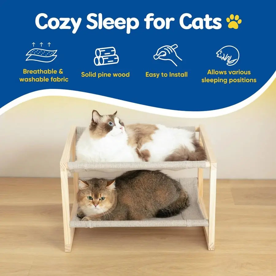 Hammock, Double Layer Wooden Bed for Indoor Cats,