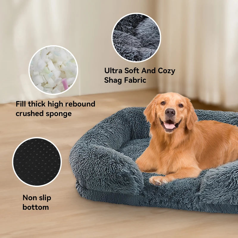Thick orthopedic bed for large dogs - sponge, easy to remove and wash plush cover