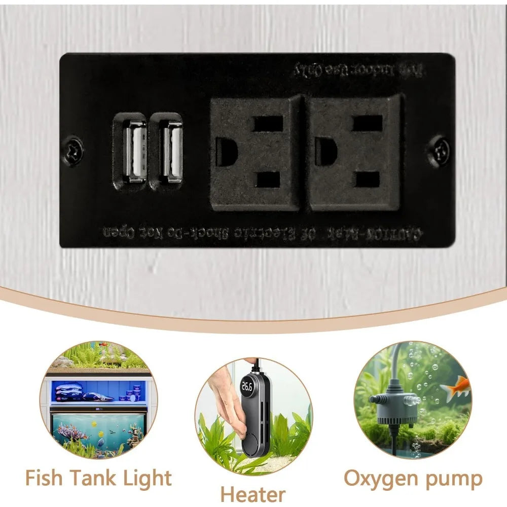 75 Gallon Fish Tank Stand with Power Outlets & LED Light, Farmhouse Stand with 2 Drawers and 2 Barn Doors
