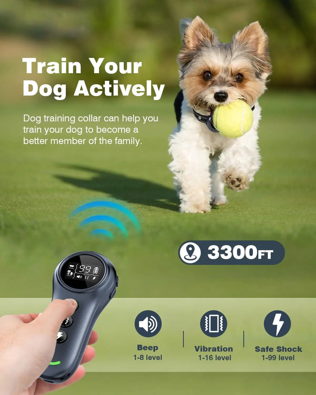 2-in-1 Smart Dog Training Collar with Anti-Bark Feature, 3300FT Remote, Adjustable for All Breeds