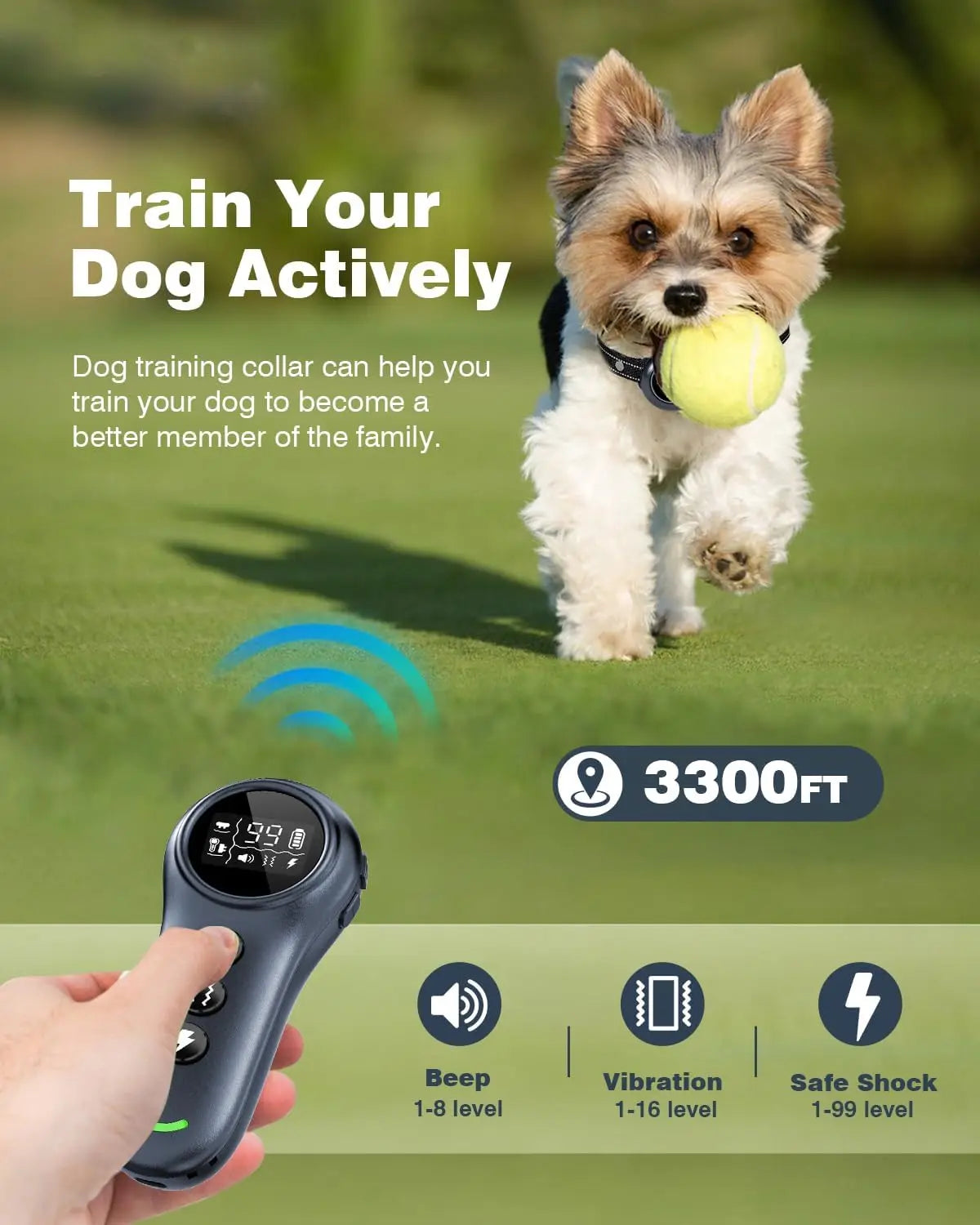 2-in-1 Smart Dog Training Collar with Anti-Bark Feature, 3300FT Remote, Adjustable for All Breeds