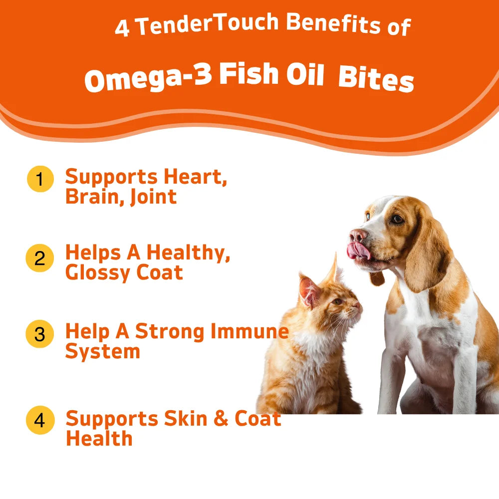 240 Chews - 2 Pack TenderTouch Omega 3 Fish Oil Supplement for Dogs & Cats