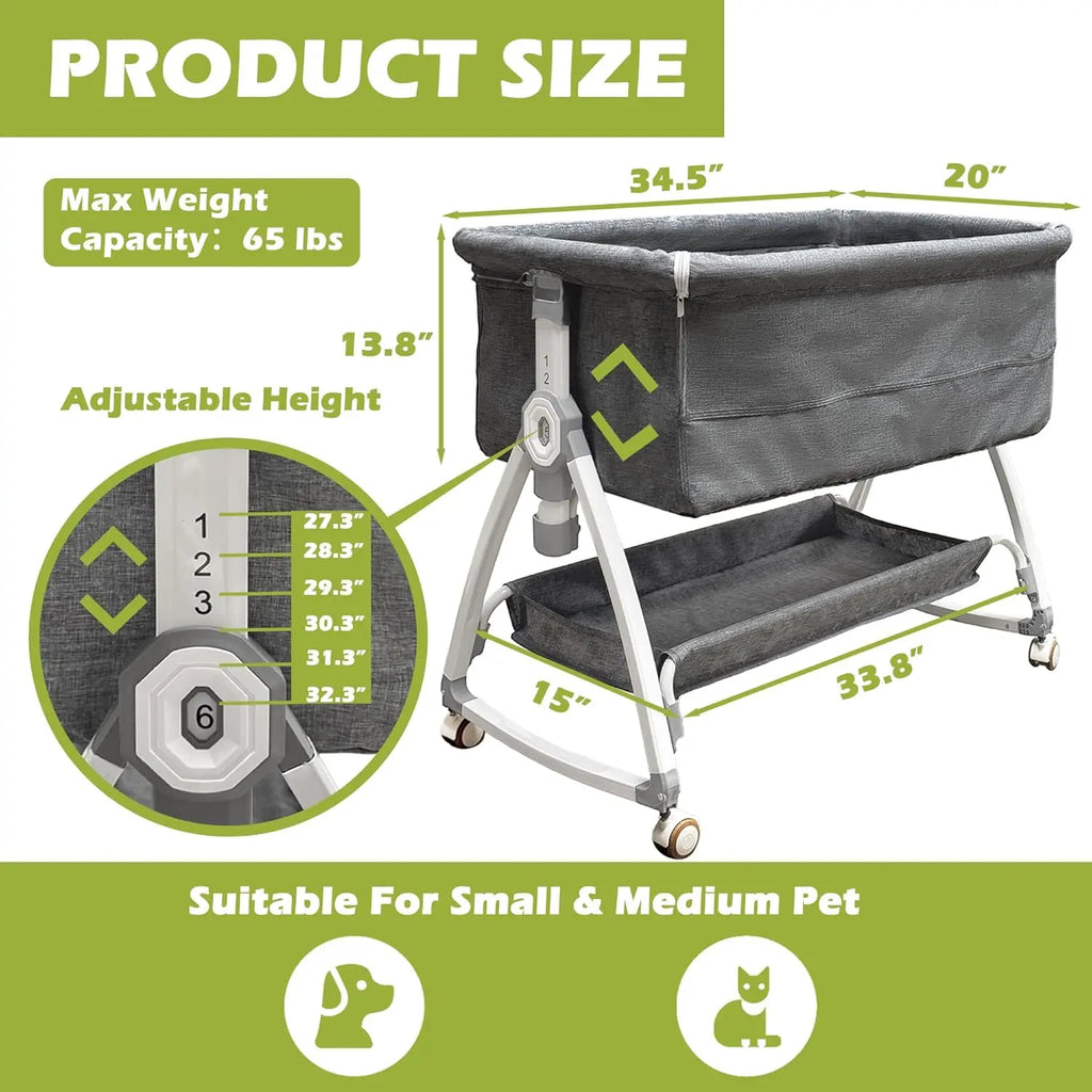 Bedside Sleeper Dog Bed, Adjustable 35''L x 20''W Pet Bed for Human Bed