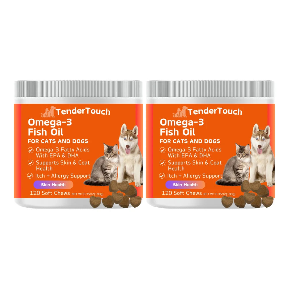 240 Chews - 2 Pack TenderTouch Omega 3 Fish Oil Supplement for Dogs & Cats