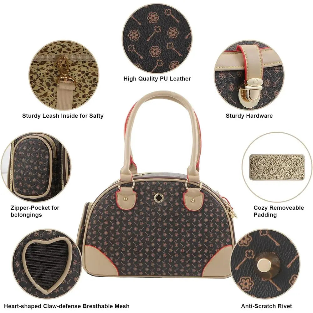 Fashion Dog Carrier PU Leather Dog Handbag Dog Purse Cat Tote Bag