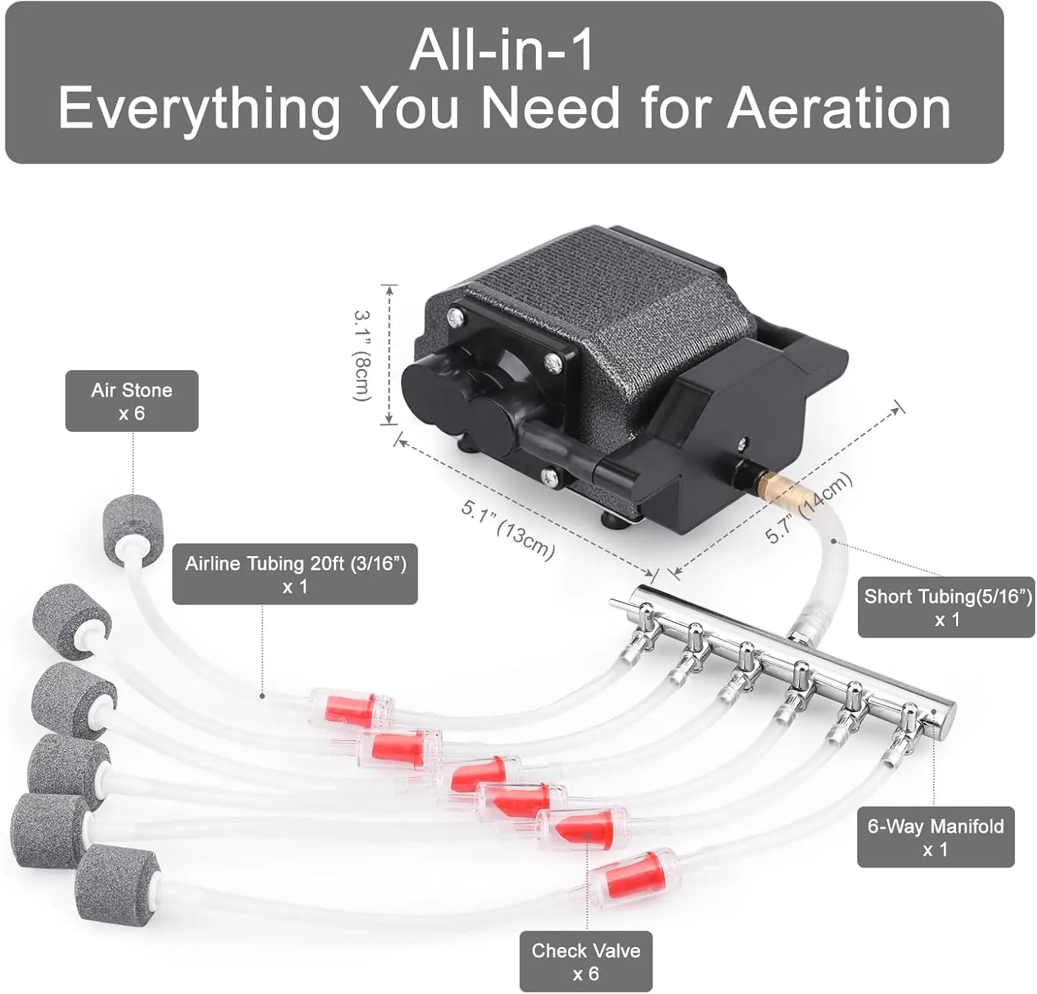 Quiet Fish Tank Air Pump, High Pressure Aquarium Aerator for Ponds and Hydroponics