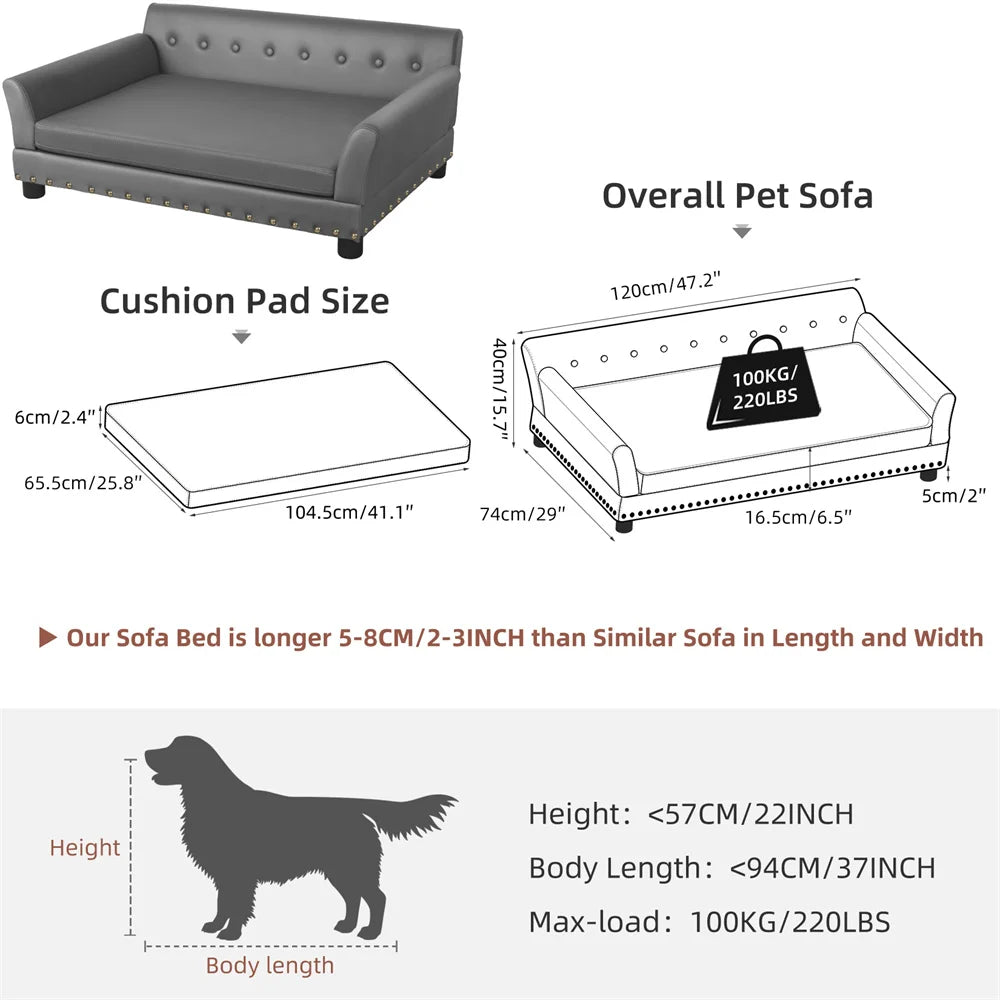 Heavy Duty Pet Sofa Large Raised Dog Bed Cushioned Sofa