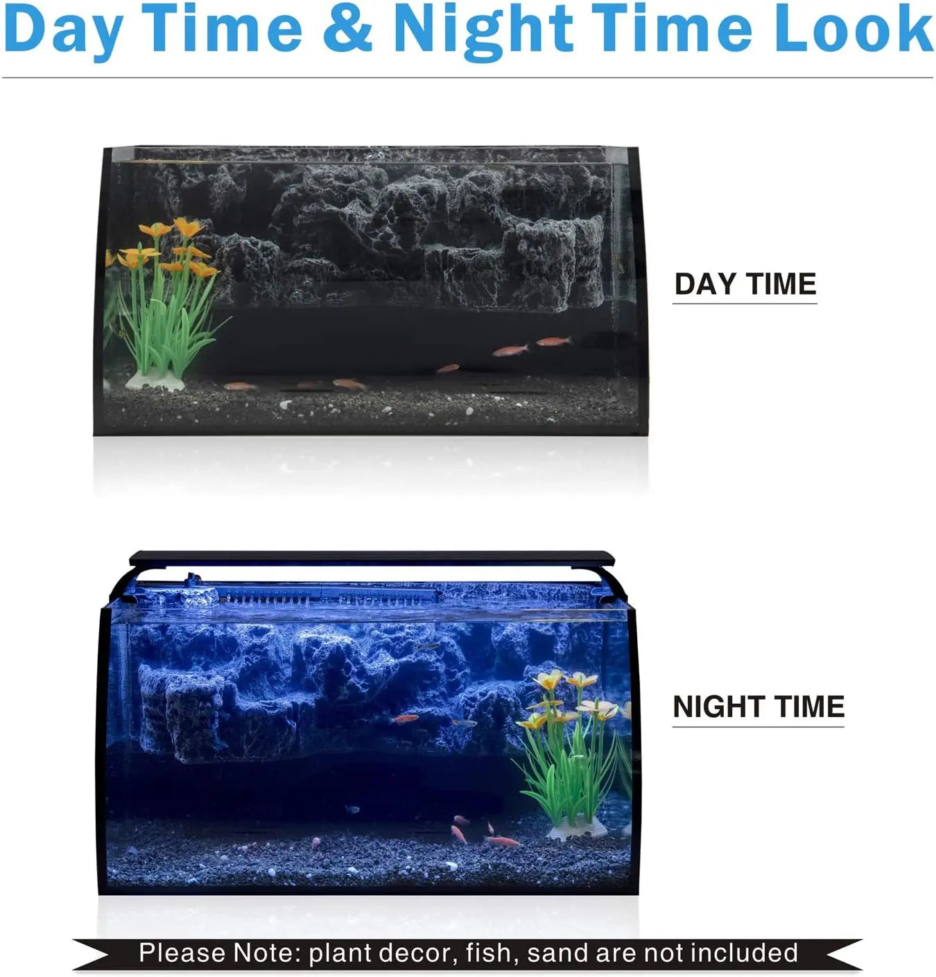 8 Gallon LED Glass Aquarium Kit for Starters with Filter Pump, Colored Light, 3D Rockery Background