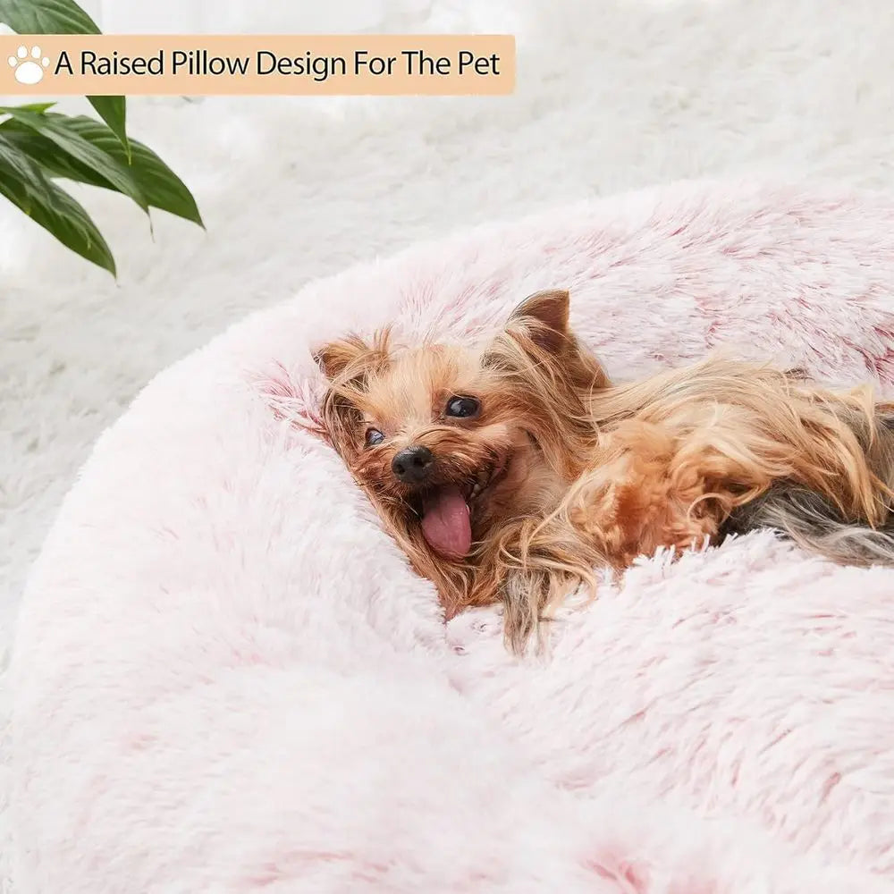 Calming Dog Bed & Cat Bed Donut, Self-Warming Donut Cuddler, Round Plush Pet Beds