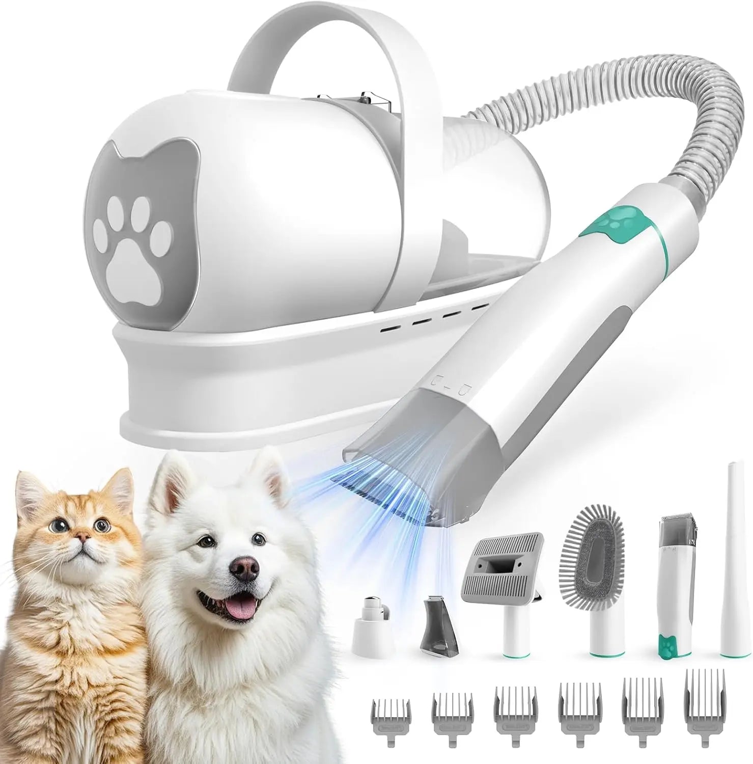 Pet Grooming Vacuum Kit with Clipper, Nail Grinder, and 6 Tools for Dogs, Cats
