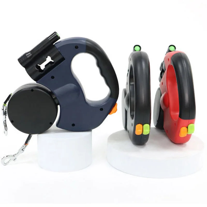 3in1 Double Head Automatic retractable Dog leash, Flashlight, Poop Bag Dispenser, Reflective