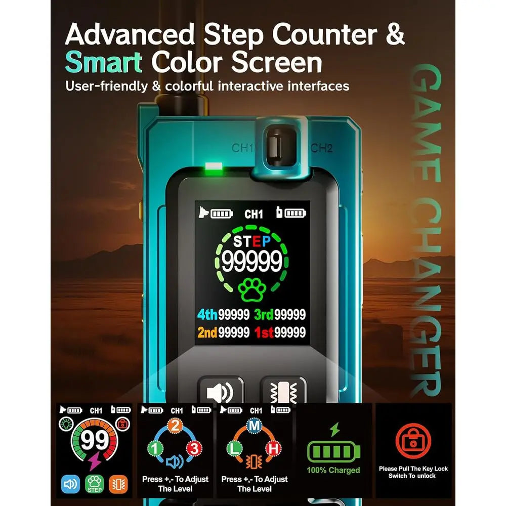 Innovative Step Counter & Smart Color Dog Training Collar with Remote