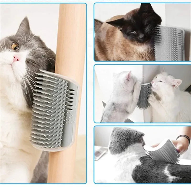 Cat Corner Brush Comb Massager for Cat Grooming with Catnip