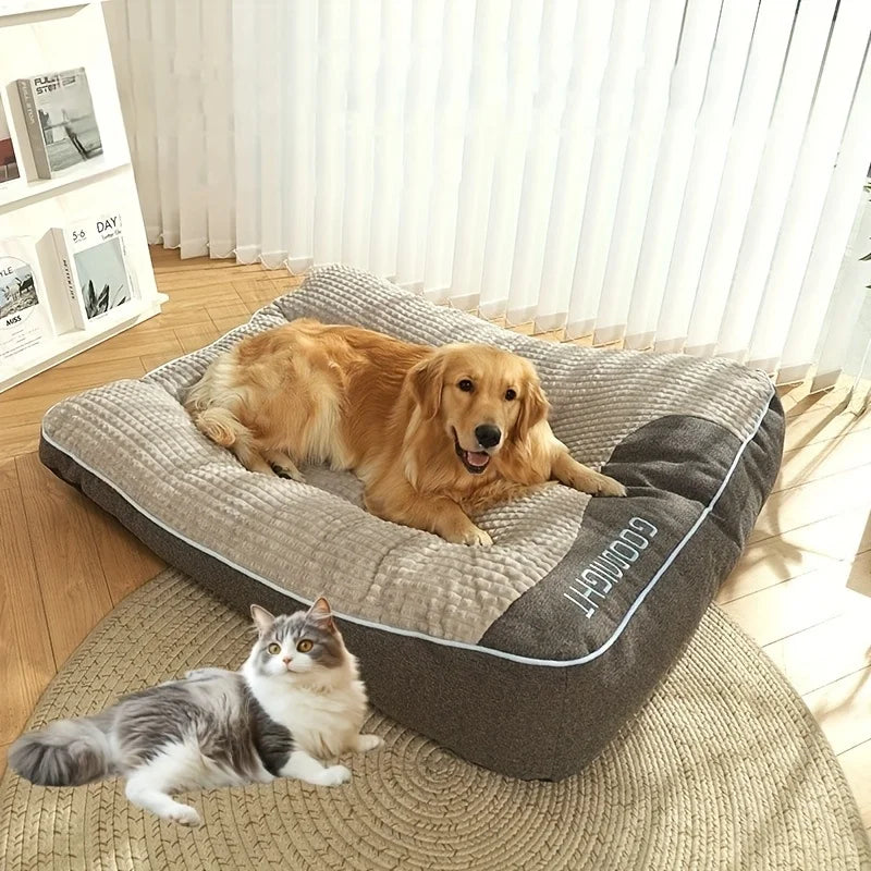 Luxury Stuffed Pet Sofa Bed for Medium to Large Dogs and Cats - Non-slip, Plaid All-Season Plaid Feel with Soft Polyester Fillin