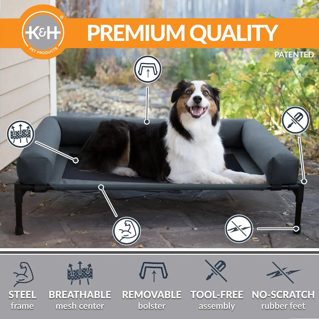 Large Elevated Dog Cot with Cooling Mesh, Removable Washable Cover, Sturdy Metal Frame for Indoor/Outdoor Use