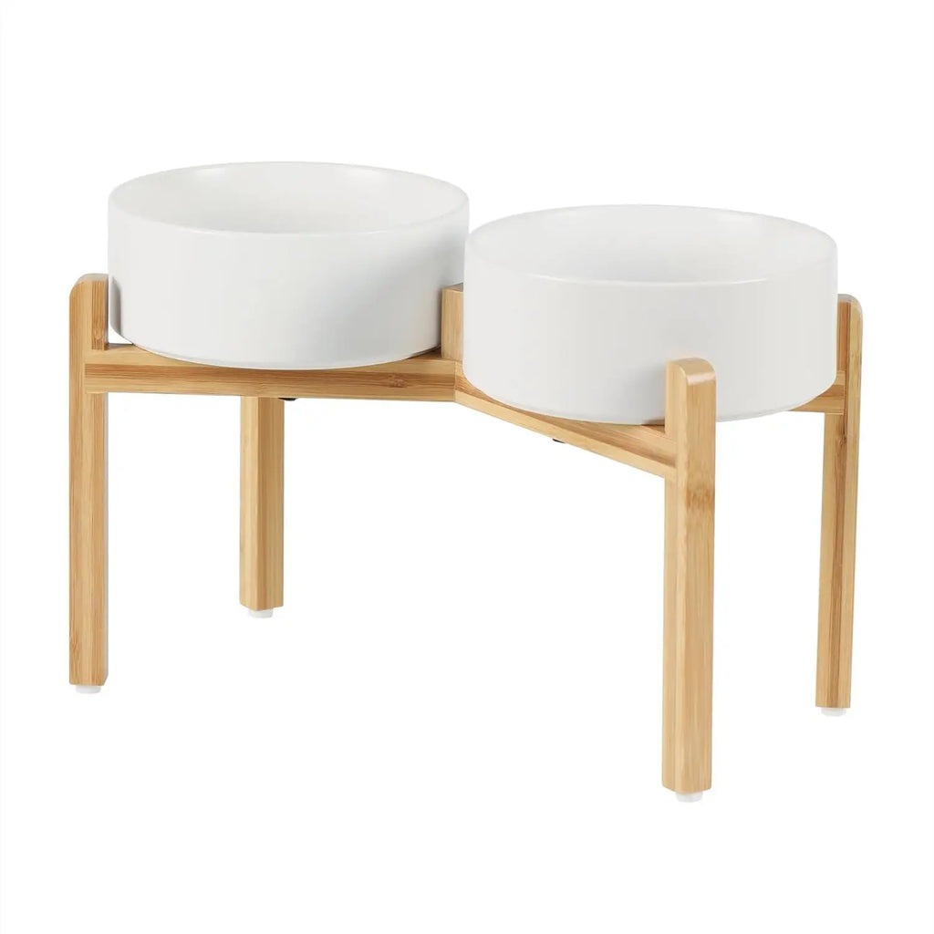 Ceramic Raised Double Dog Bowls with Stand for Large Breeds, Weighted Anti-Slip