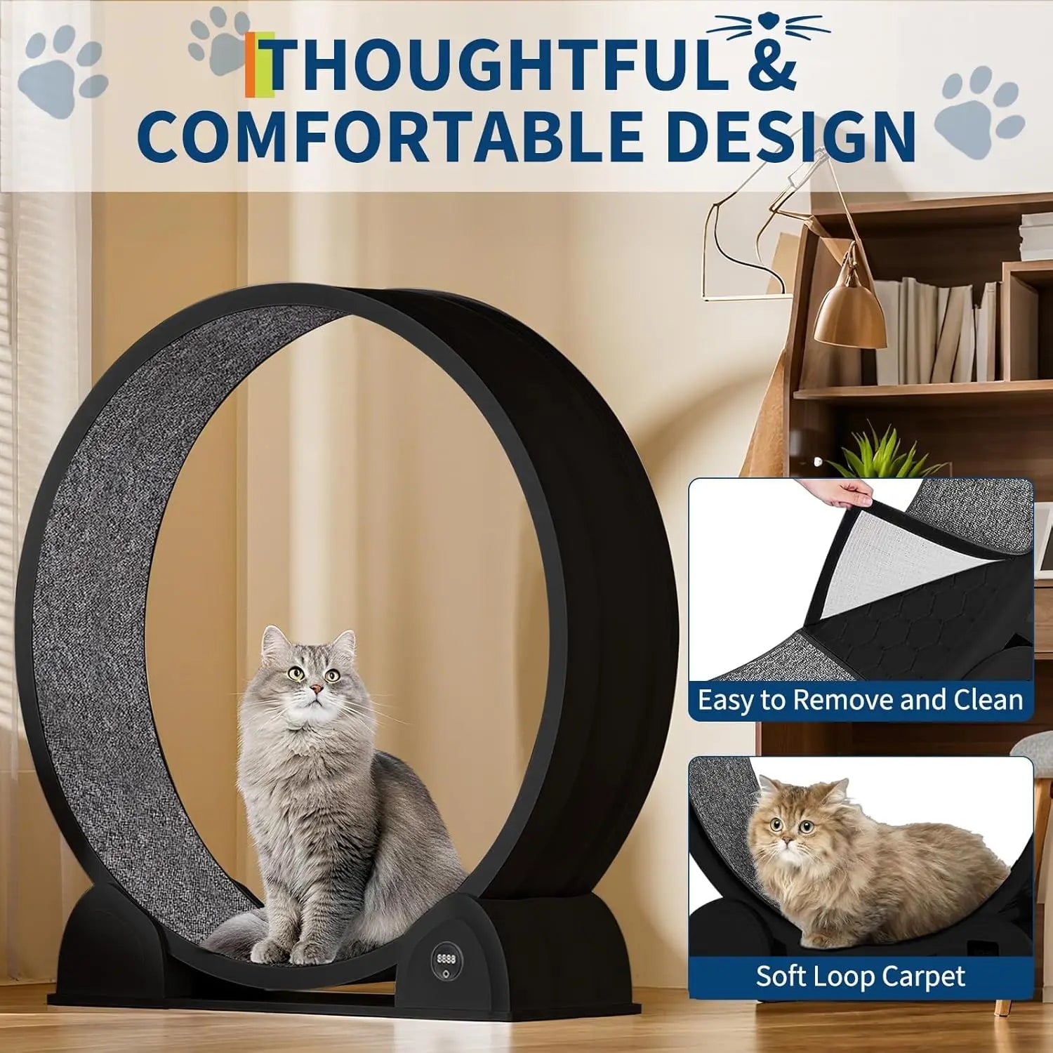 Cat Exercise Wheel for Indoor Cats, Quiet Cats Treadmill with Pedometer